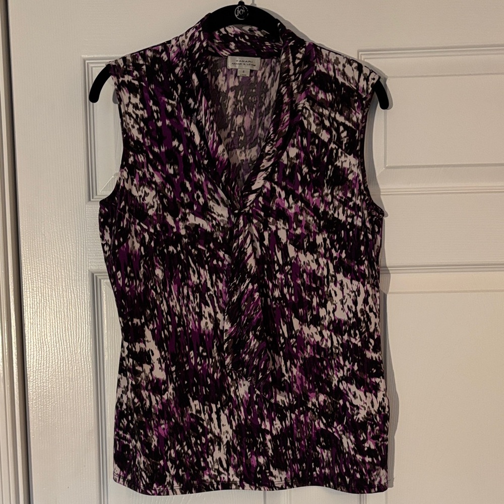 Tahari ASL Purple and Black Patterned Blouse